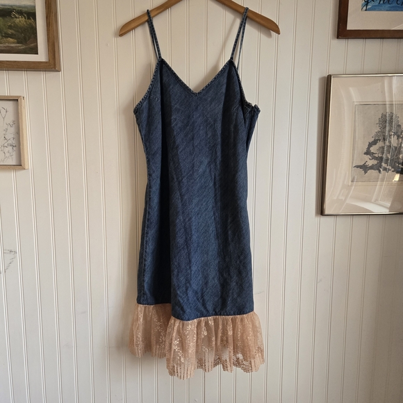 J. Jill Dresses & Skirts - J. Jill Blue Cotton Denim Dress with Subtle Faded Wash Lace Hem